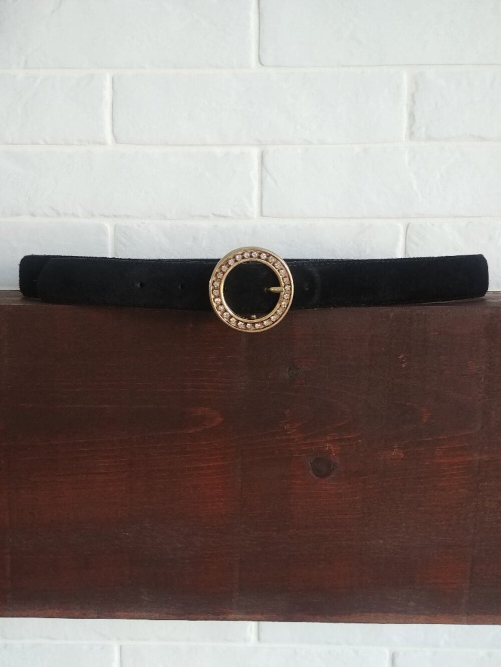 Vintage Dalmys made in Canada real leather suede black belt with gold bu…